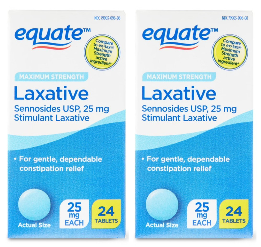 2 PACK Equate Sennosides 25 mg Laxative Tablets Constipation Relief 24 Count