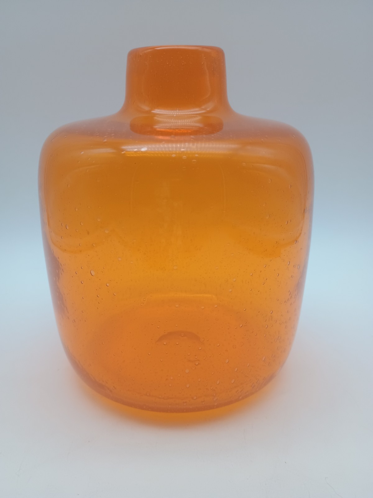 Beautiful Hand blown Art Glass Orange Tangerine Vase with Bubble's 7"H 5"W