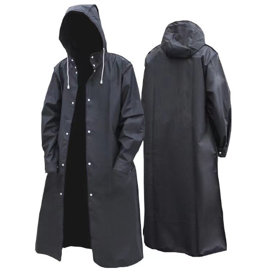 Men Black Waterproof Long Raincoat Hooded Trench Jacket Outdoor Hiking Rain Coat