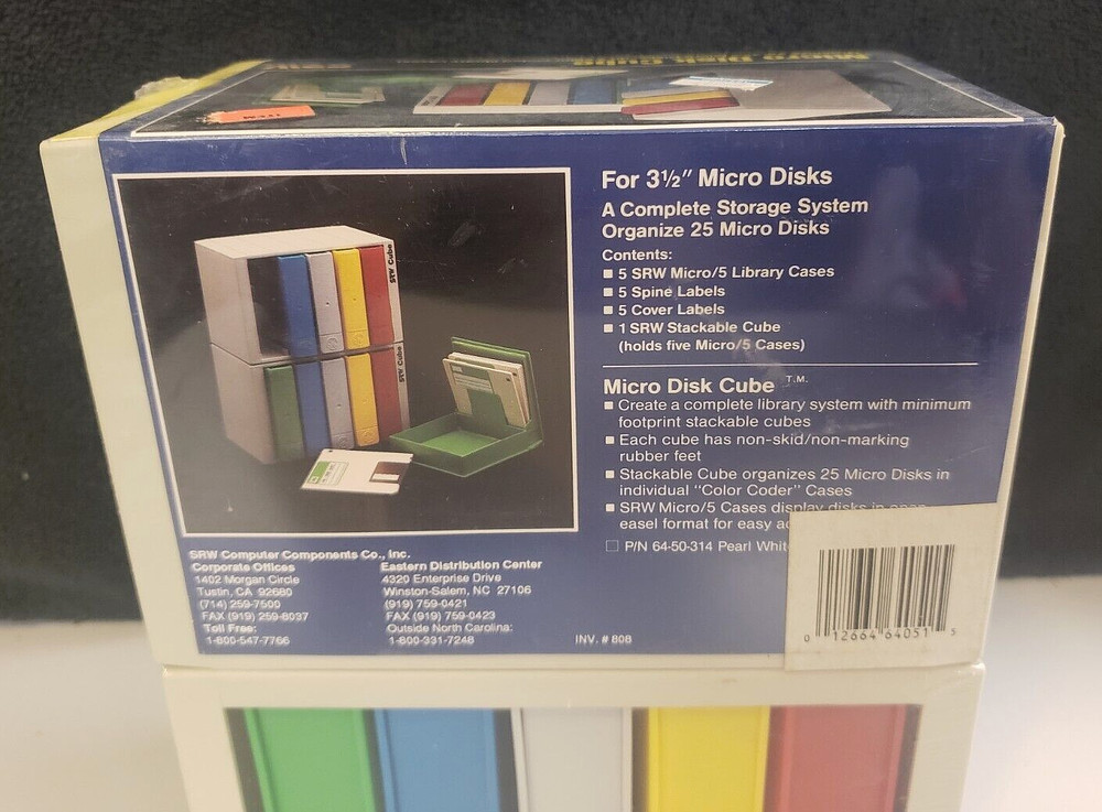 SRW Computer 3.5" Vtg MICRO DISK 2 Pack Cube w/5 Colored Cases STORAGE ORGANIZER