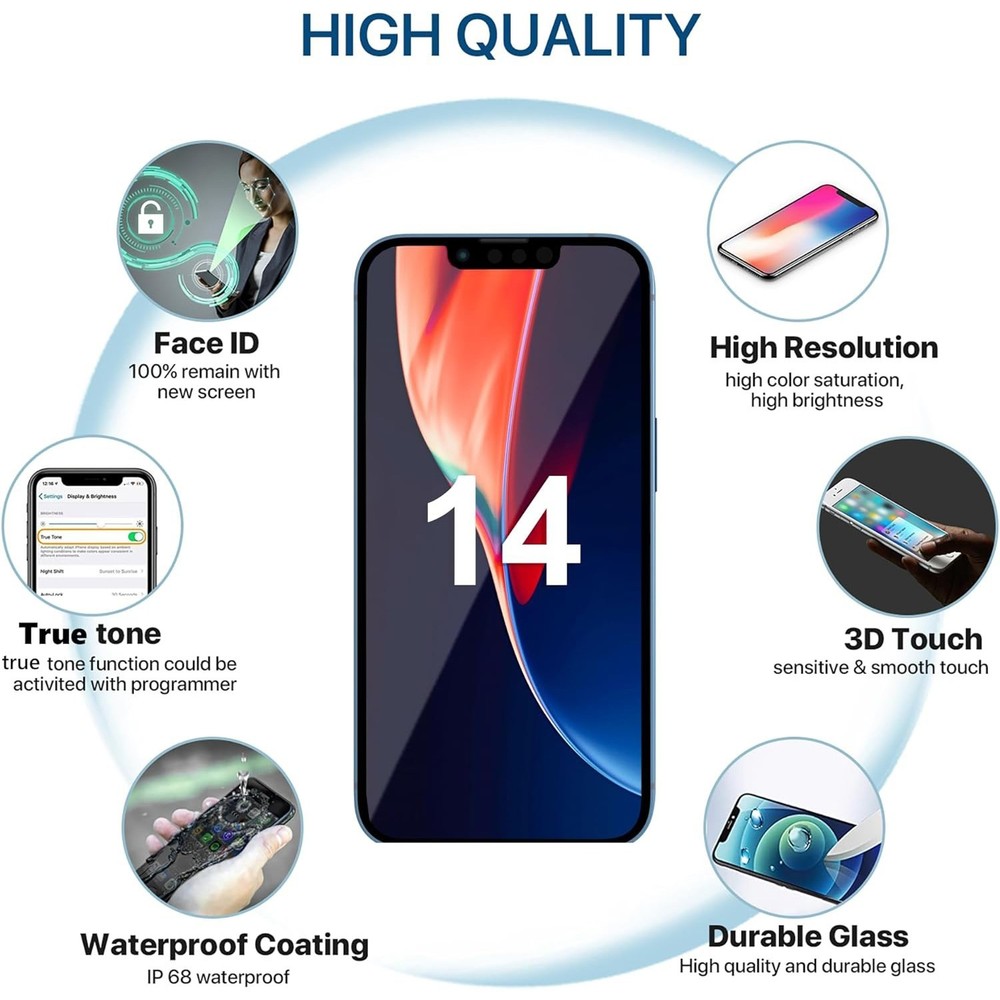 For iPhone 14 OLED Premium Display Touch Screen Replacement Digitizer Assembly