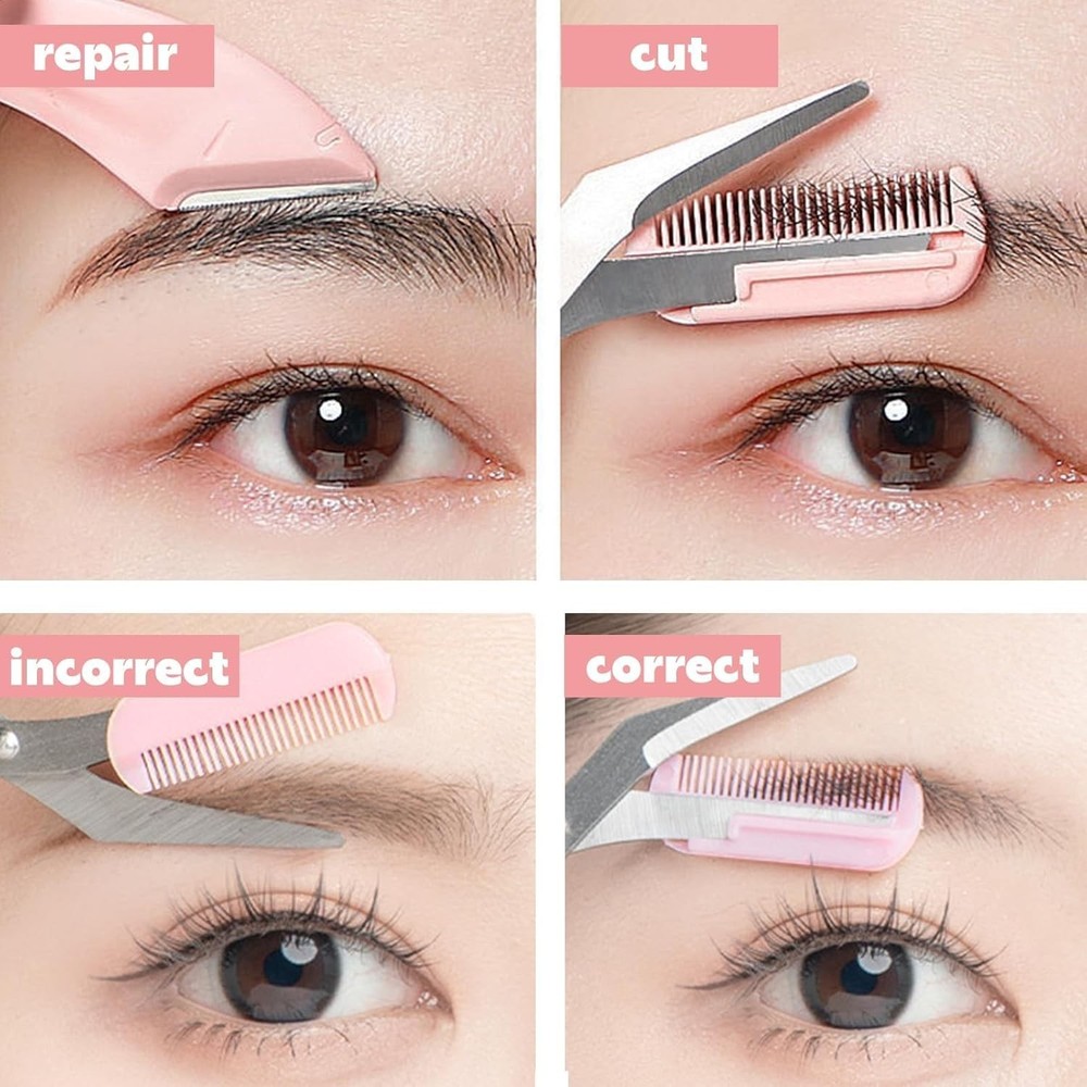 Ergonomic Pink Eyebrow Scissors with Comb - Precise Trimming Tool for All