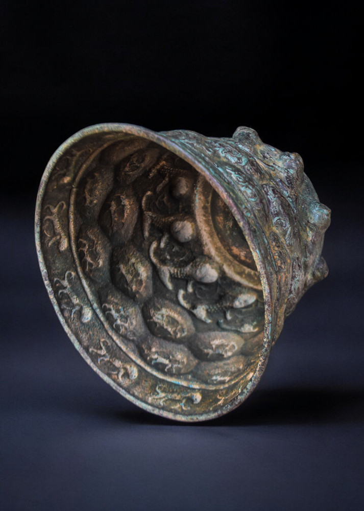 Islamic Mamluk Candlestick Base, Embossed and Engraved Bronze, Middle Eastern