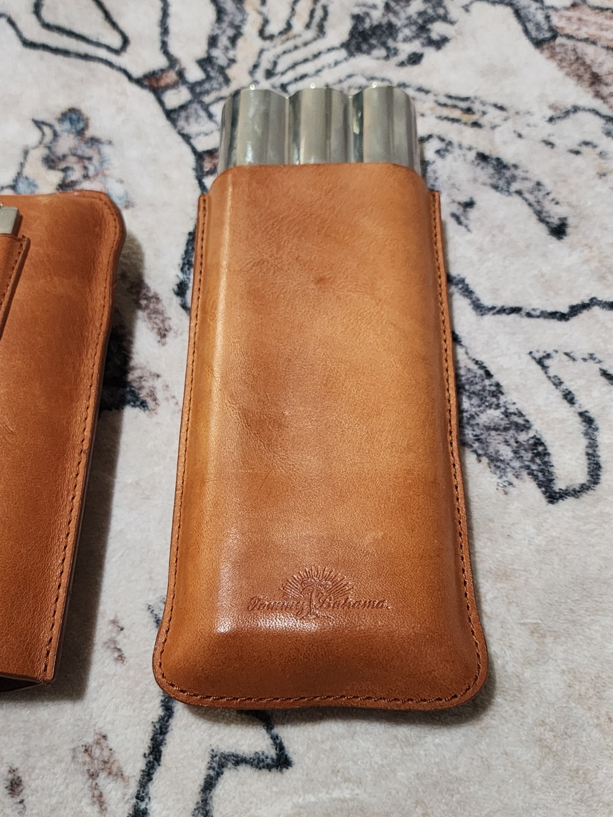 Vintage Tommy Bahama Leather Covered Travel Cigar Case with Flask