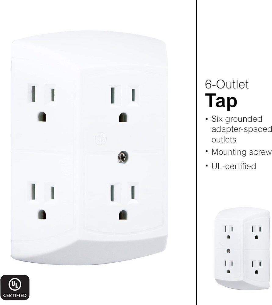 Grounded Sockets Electrical Outlet Multiple Extender Wall Adapter Switch 6 Plug
