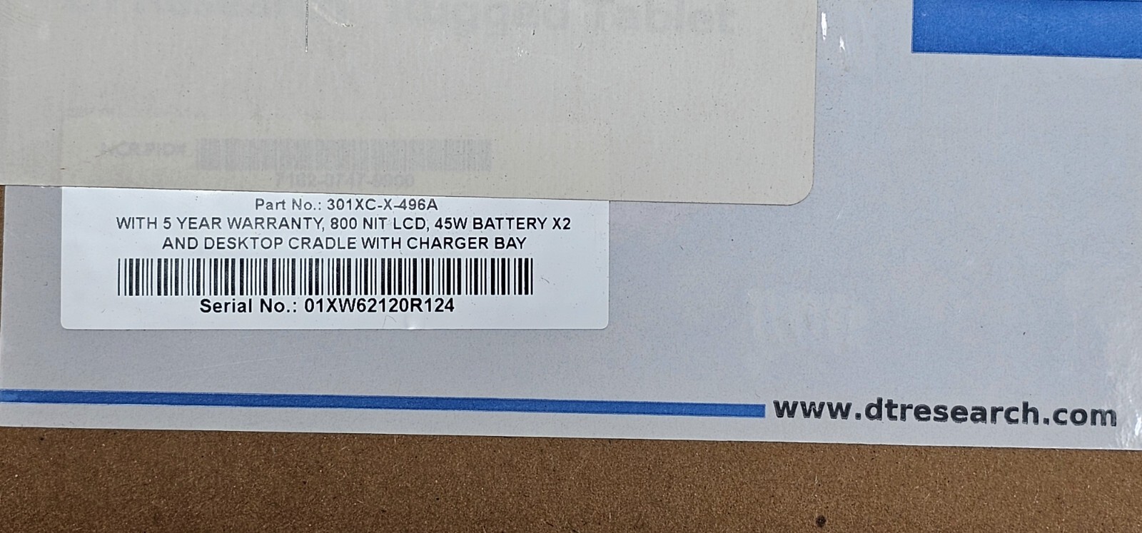 NIB DT Research 301XC-X-496A Rugged Tablet 10.1" IP65, Win10, WiFi/BT/LTE, 810G