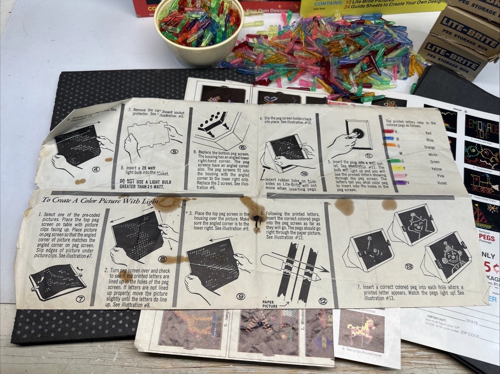 Lite Brite Vintage 1970s Milton Bradley Toy Sheets & Pegs Picture Refills