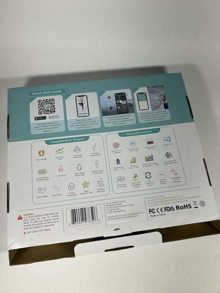 Open Box Posture Smart Body Weight Scale Digital BMI FatAnalyzer Bluetooth 400lb
