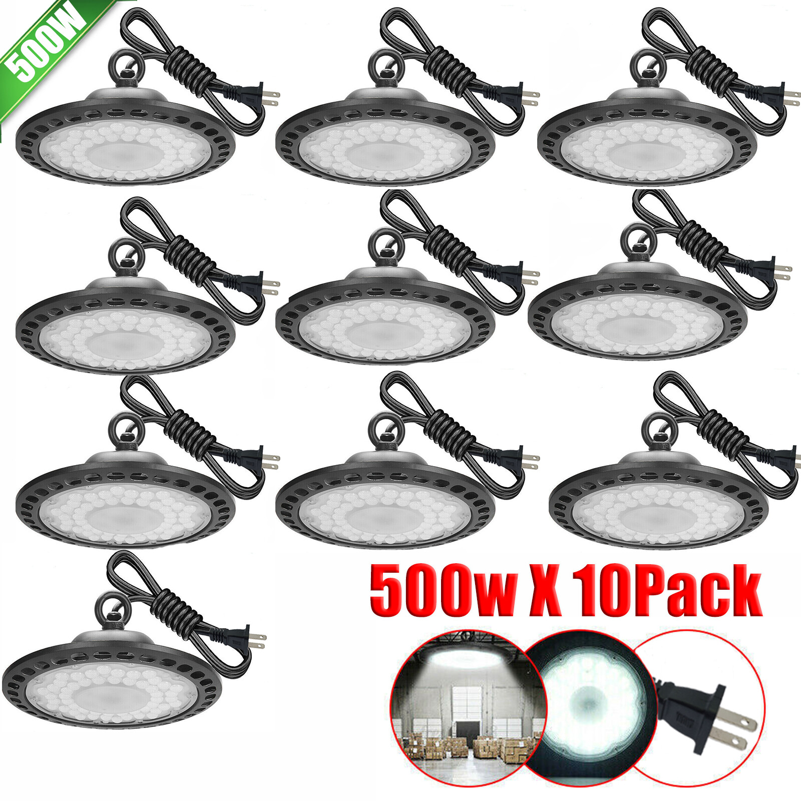 10 Pack 500W UFO LED High Bay Light Shop Industrial Commercial Factory Warehouse