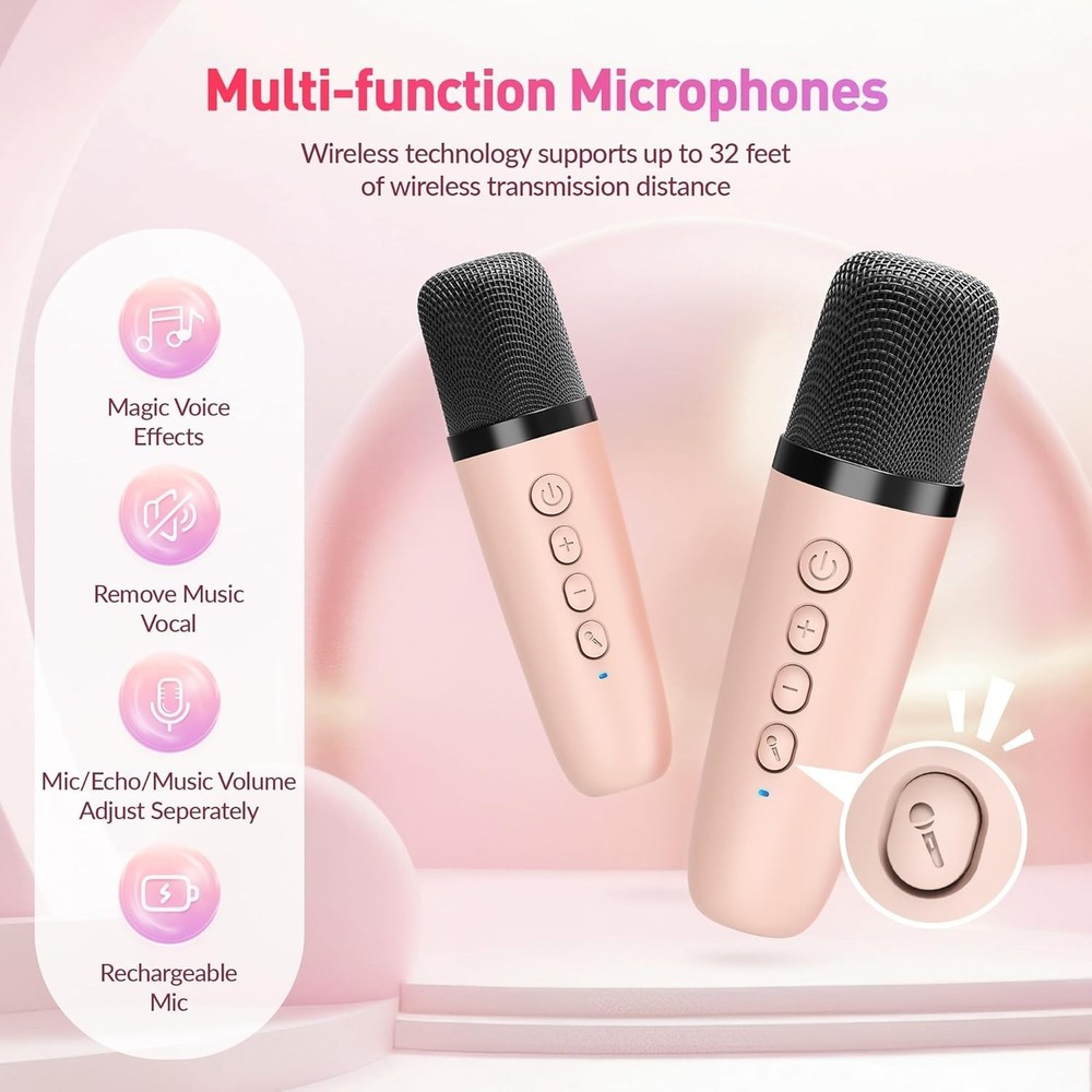 2 PACK! Wireless Mini Karaoke Machine with 2 Microphones Bluetooth Speaker - NEW