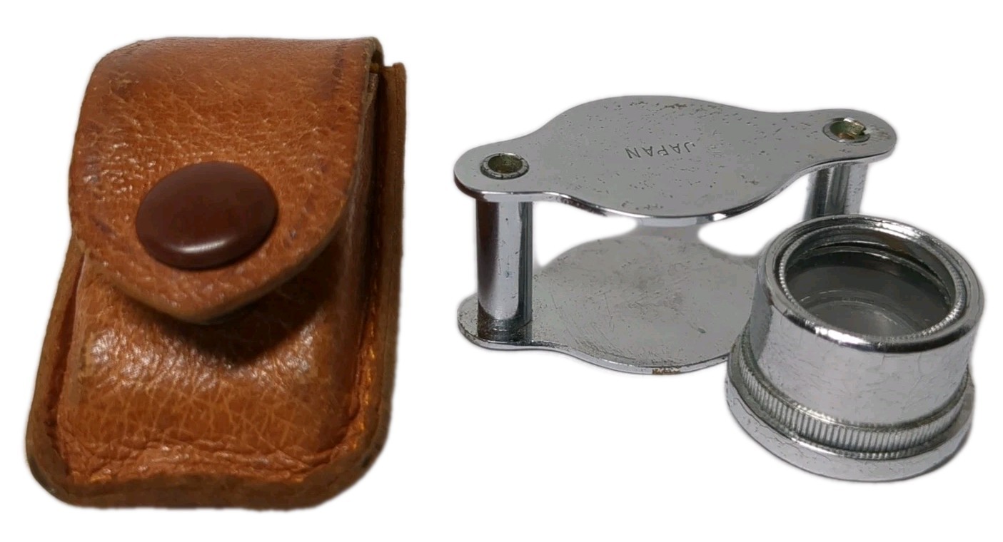 Beauty WARD'S 10x Jeweler Magnifier Loup -Made In Japan~Leather Case~VTG~RARE!