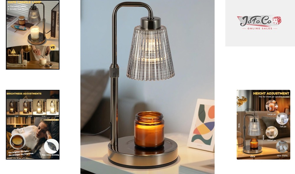 Elegant Adjustable Height Candle Warmer Lamp with Timer & Dimmable Light - Gray