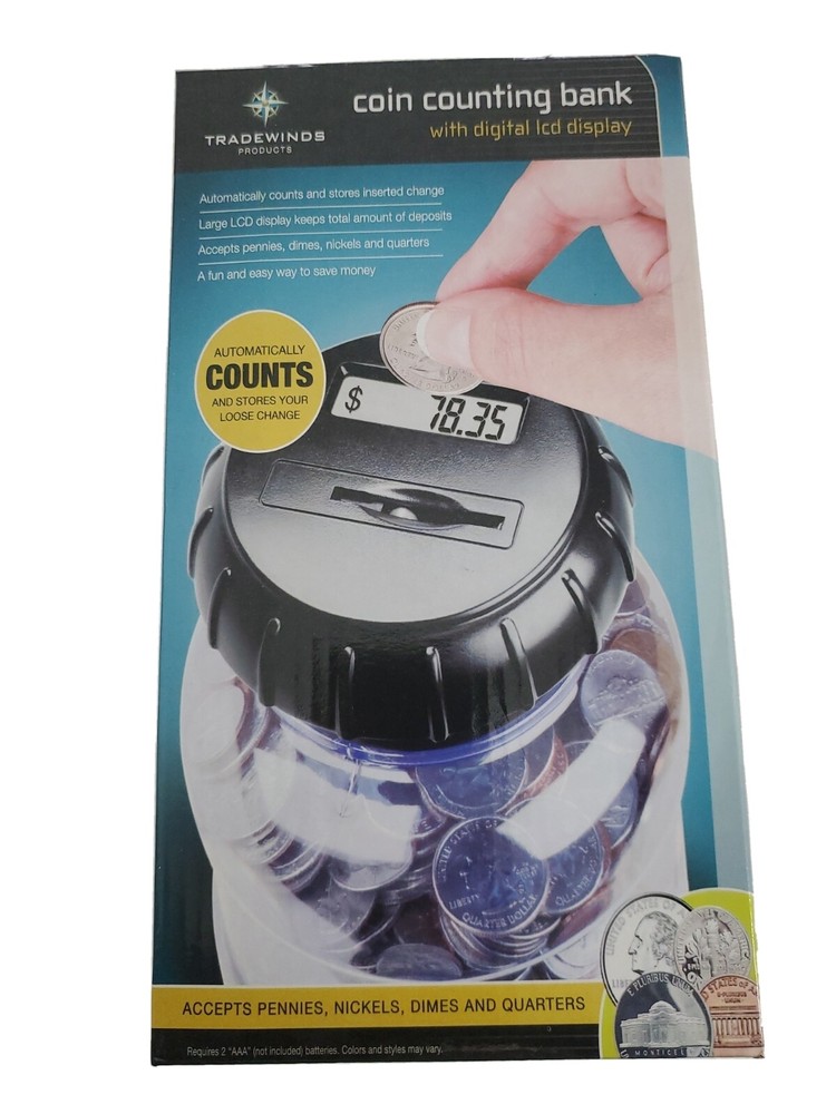 Coin Counting Jar with Digital Display,automatically counts inserted change.