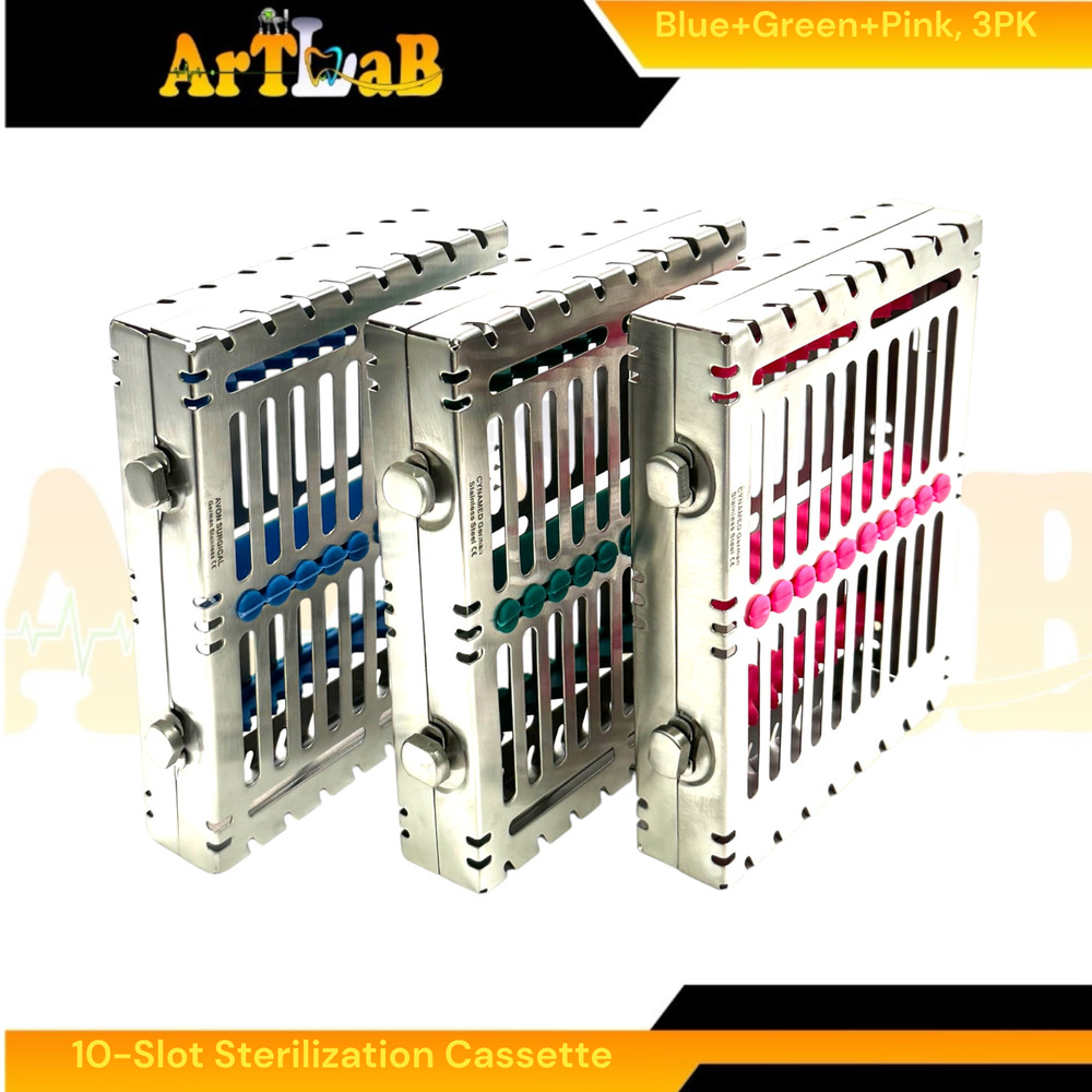 German Steel Sterlization Boxes for 10 Instruments Each, Lock & Detachable - 3PK