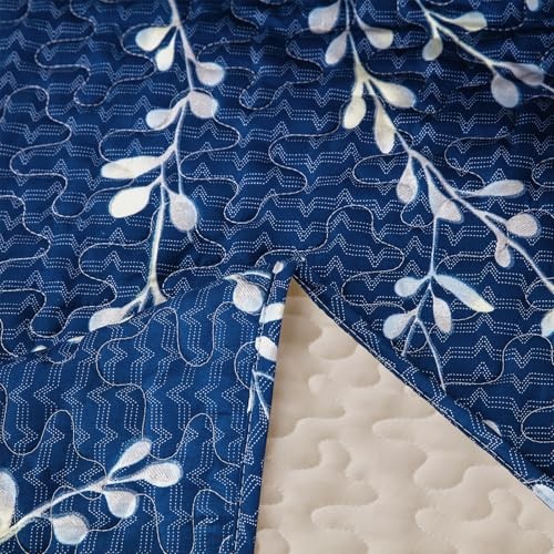 Microfiber Flower Pattern Quilted Throw Blanket for Floral Navy