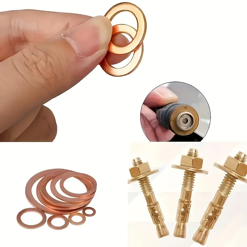 200 PCS Solid Copper Crush Washer Gasket Set Assortment Flat O-Ring Seal Kit