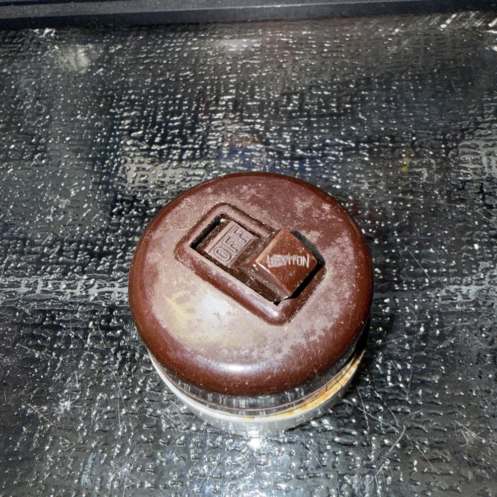 Vintage Round Surface mount Toggle Light Switch Porcelain & Bakelite Chipped