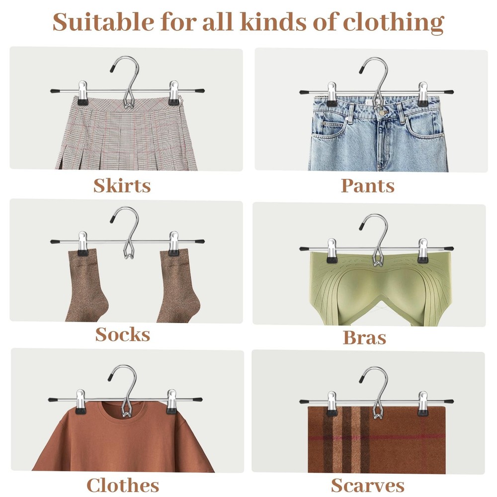 Pants Hangers Space Saving,Stackable Skirt with Clips, 8pack, Sliver
