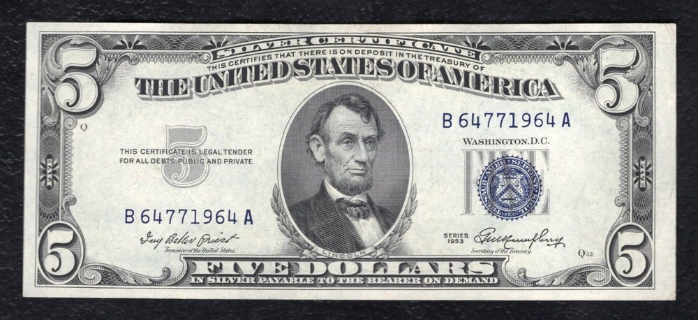FR. 1655 1953 $5 FIVE DOLLARS SILVER CERTIFICATE CURRENCY NOTE GEM UNCIRCULATED