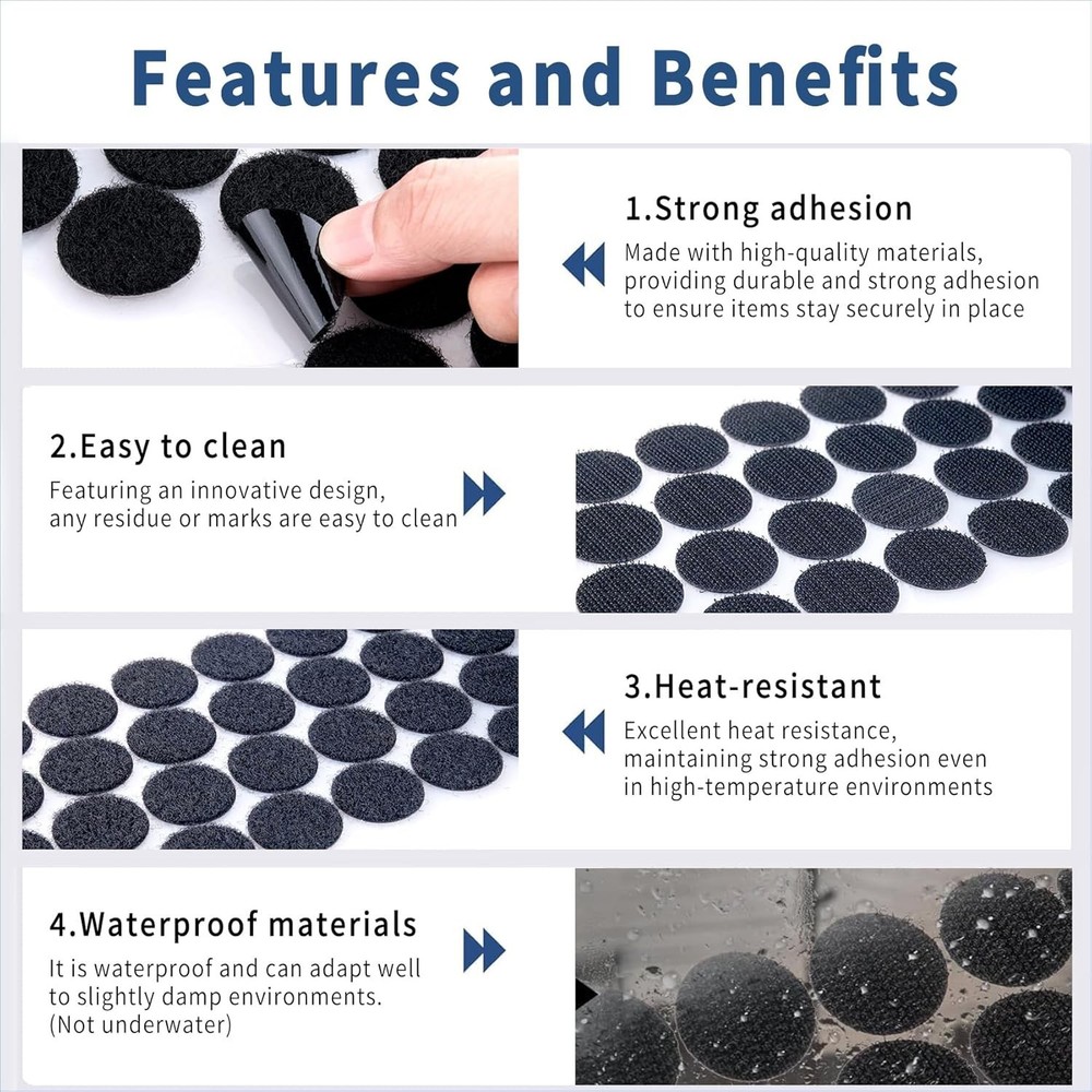 Versatile Black Self-Adhesive Dots - 1-Inch Hook Loop Coins for All Surfaces