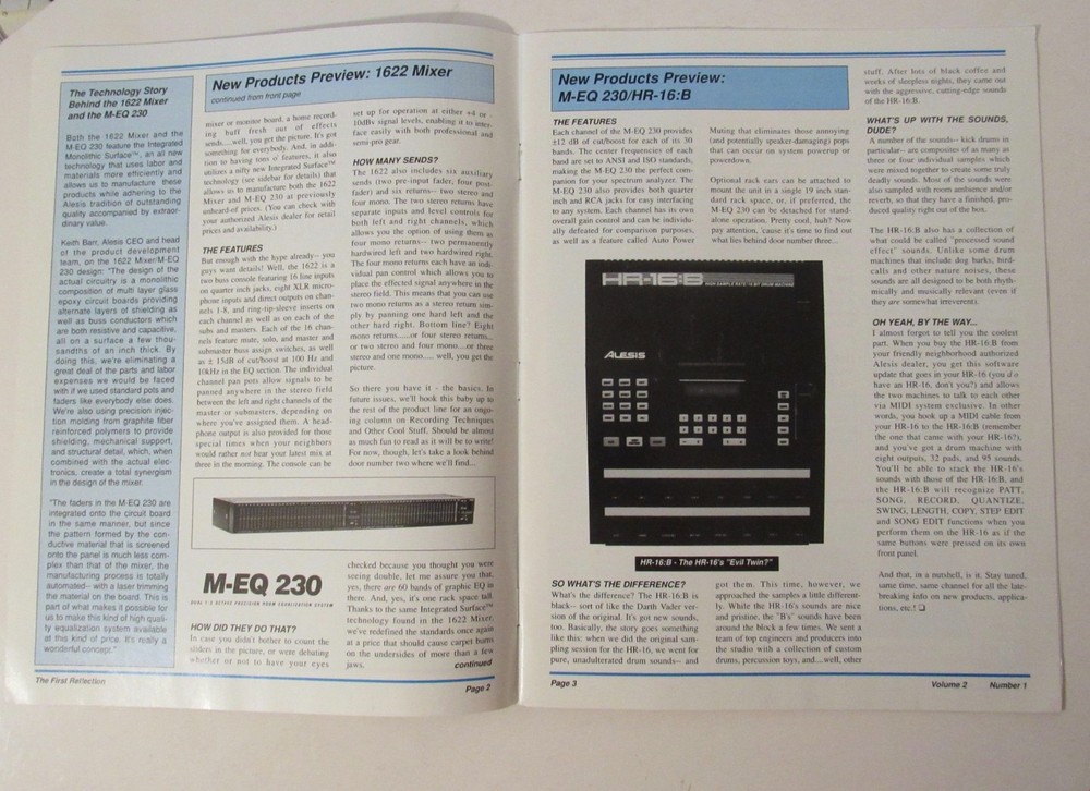 ALESIS First Reflection - Spring 1989 Vol 2, No 1 Studio Electronics Newsletter