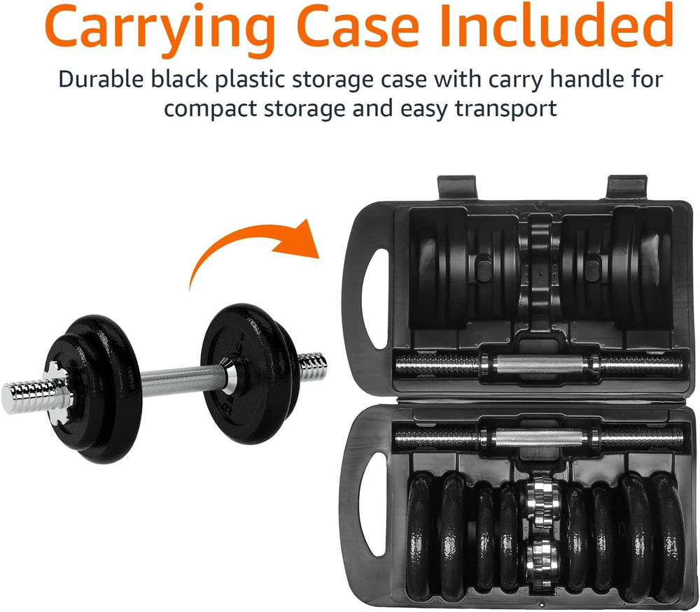 Adjustable Dumbbell Hand Weight Set with Storage Case, Portable, Secure, 38 Poun