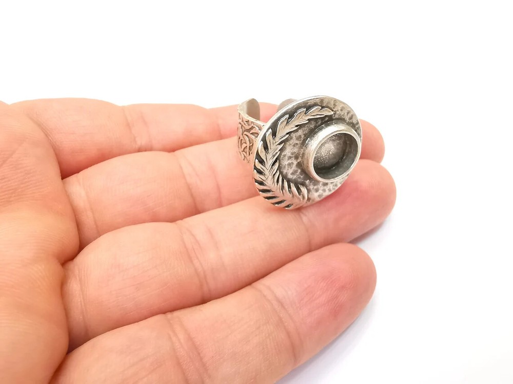 Fern Leaf Ring Blank Settings, Cabochon Mounting, Adjustable Resin Ring Base