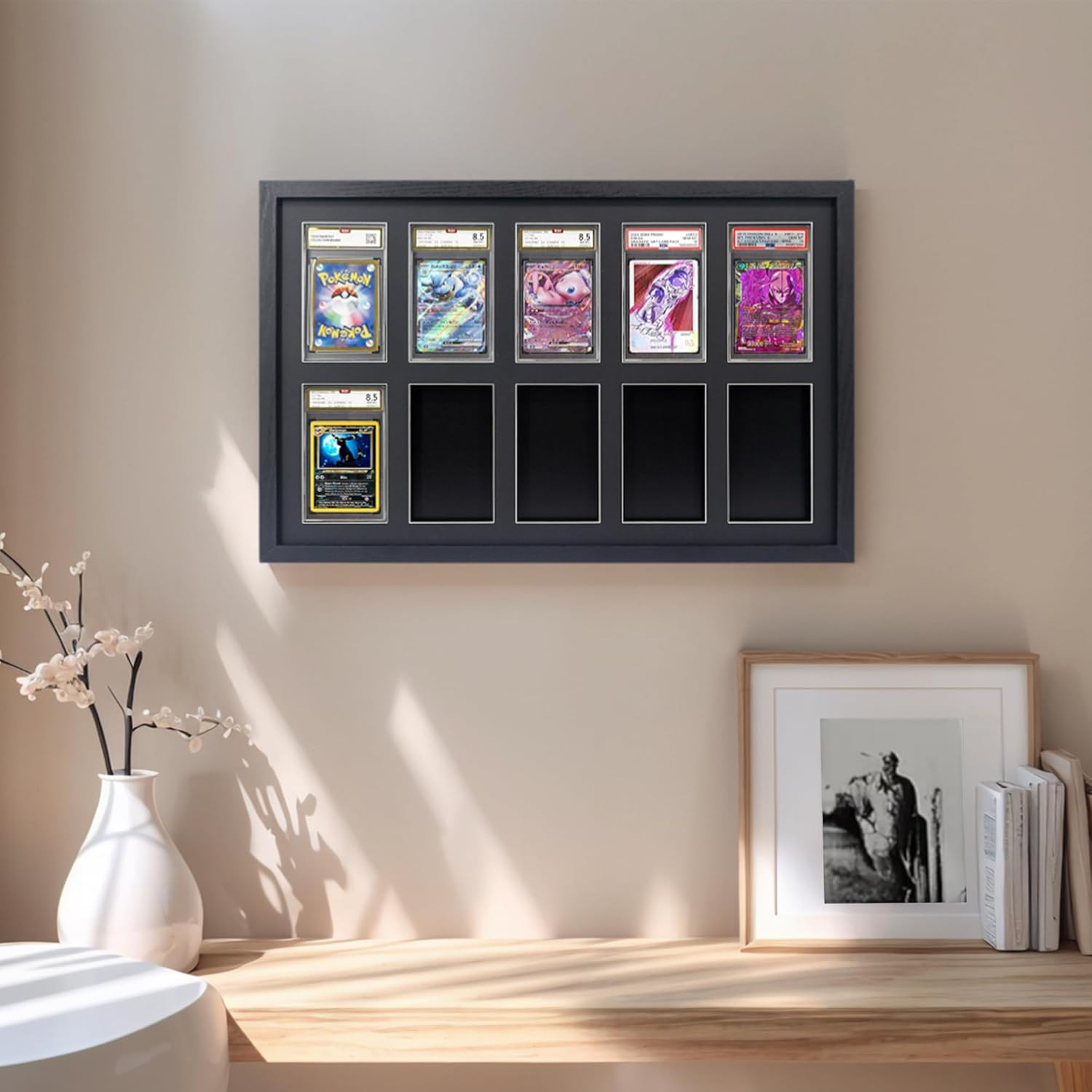 Graded Trading Card Display Case 10 PSA Slabs Sport Football Baseball Wood Frame