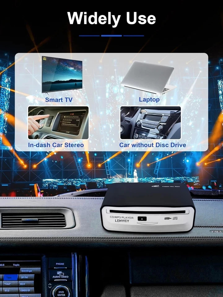 External USB CD Player for Car Portable Plug In CD Player with Remote Control