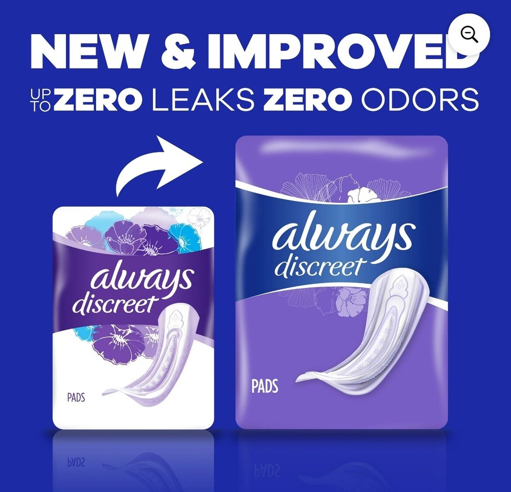 Always Discreet Incontinence Pads, Moderate Absorbency, Regular Length, 108 CT