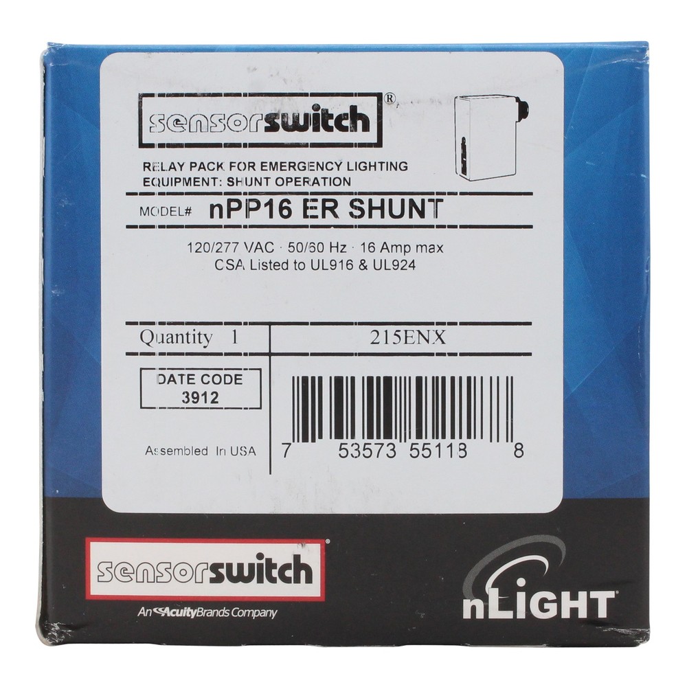 SENSOR SWITCH NPP16-ER-SHUNT NLIGHT EMERGENCY SHUNT POWER PACK, PLENUM, 16A