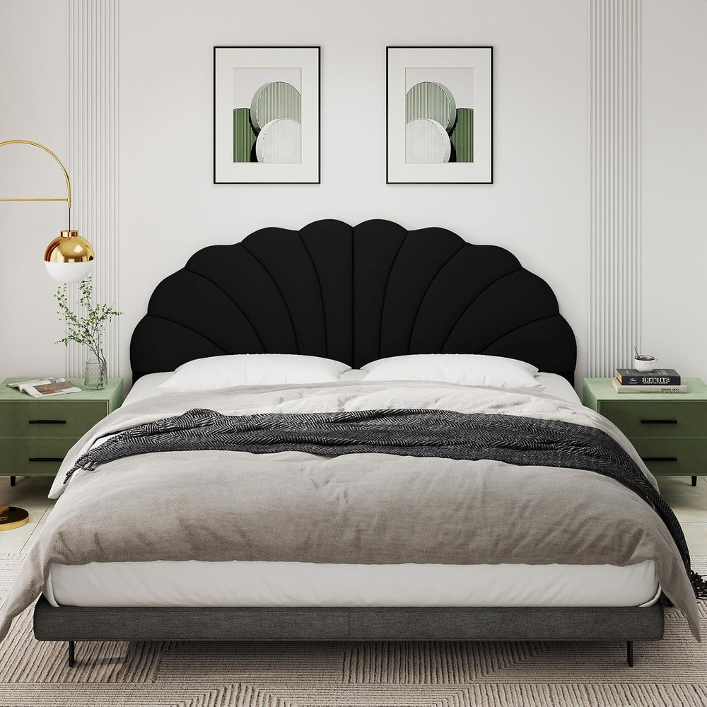 Velvet King Size Wall Mount Headboard for Adjustable Beds - Black