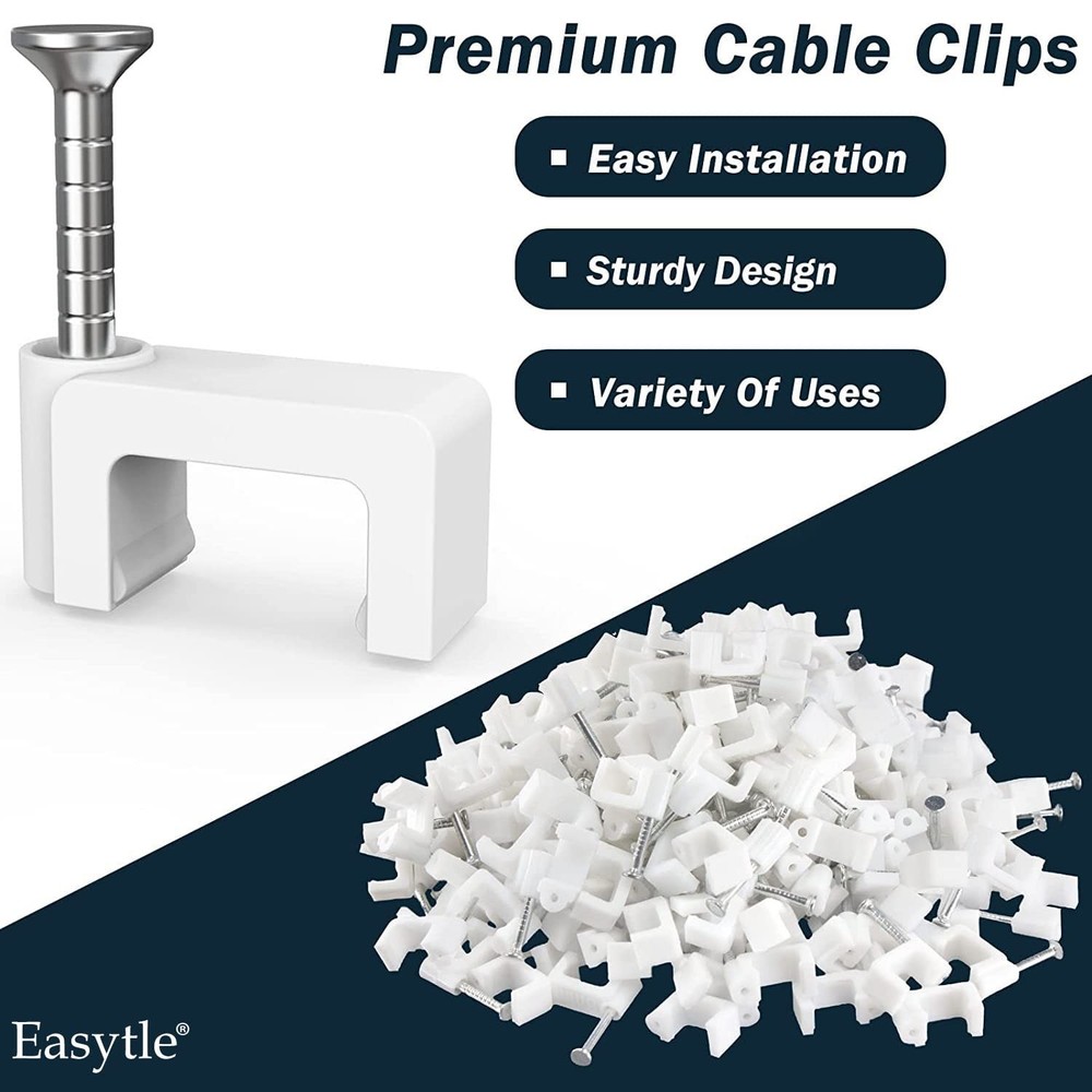 100 Pcs Ethernet Cable Clips for Wall Mounting, Nail-in Cable Tacks