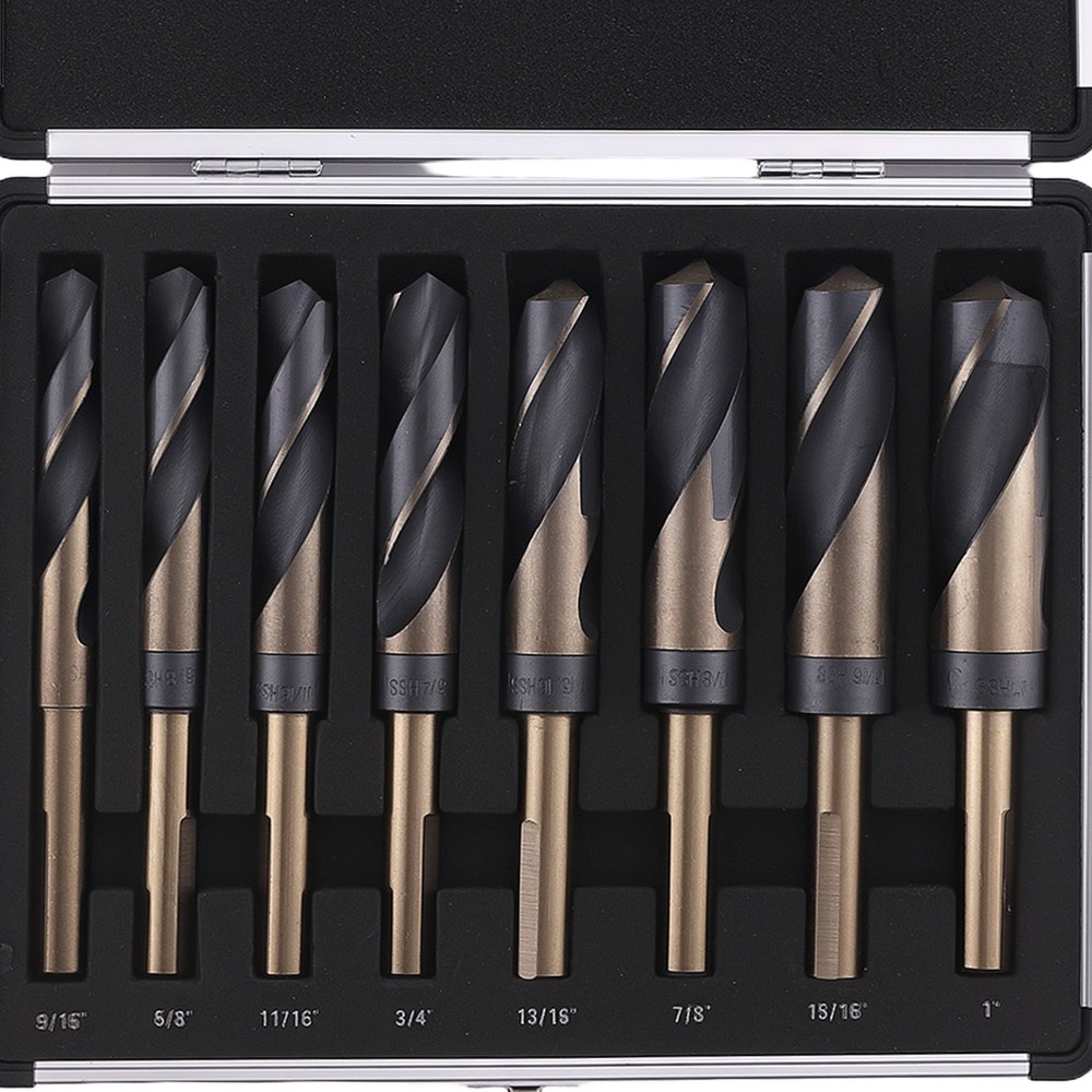 8PC HSS Cobalt Silver Deming Drill Bits Point 9/16-1" w/ Range Storage Case