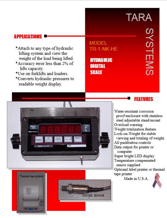 Tara System Forklift / Loader Hydraulic Scale System / Pressure Sensor, New