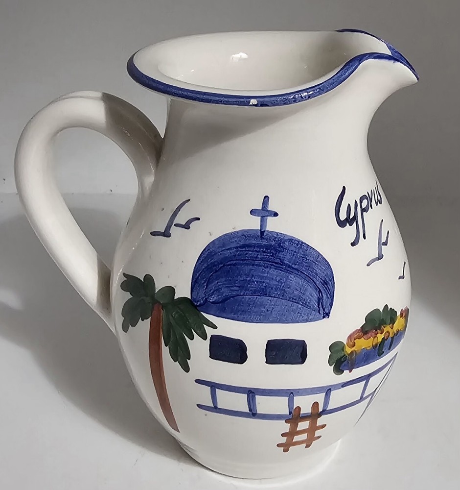 Hand Painted Ceramic Pitcher, Made In Cyprus