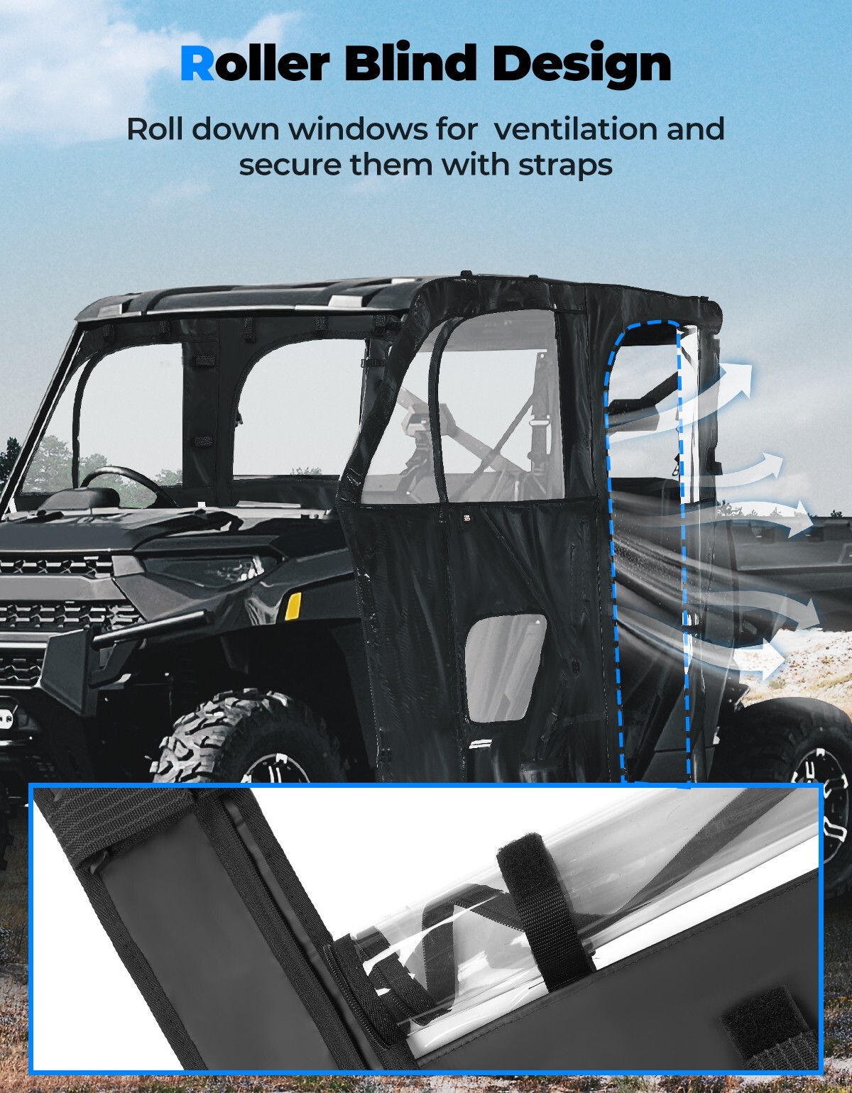 UTV Soft Cab Enclosure Full Door for Polaris Ranger CREW XP 1000 19-24