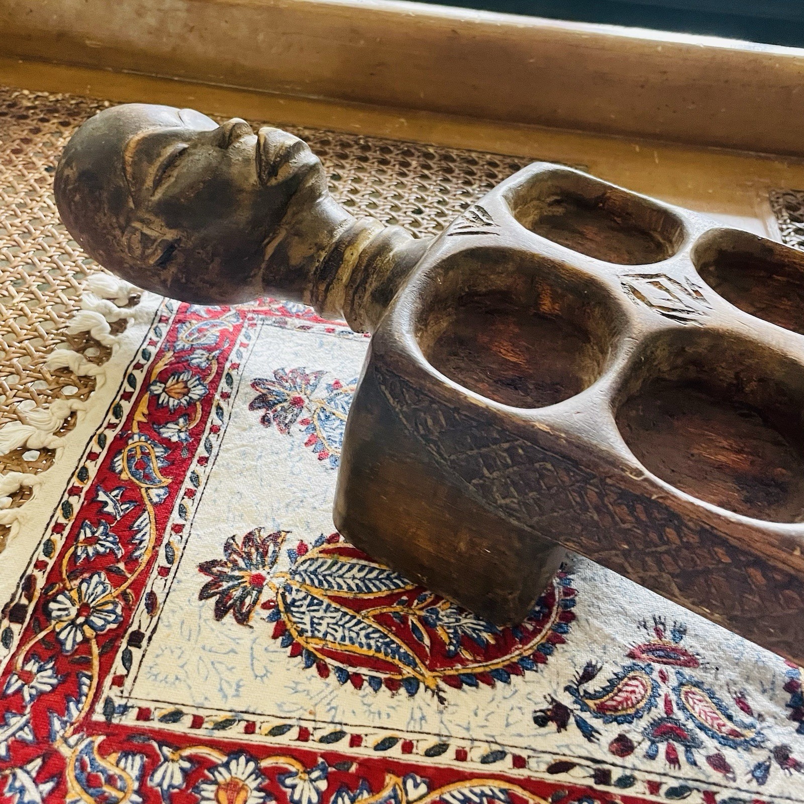 Antique Hand Carved African Woman Man Figural Mancala Game Board Tribal Art