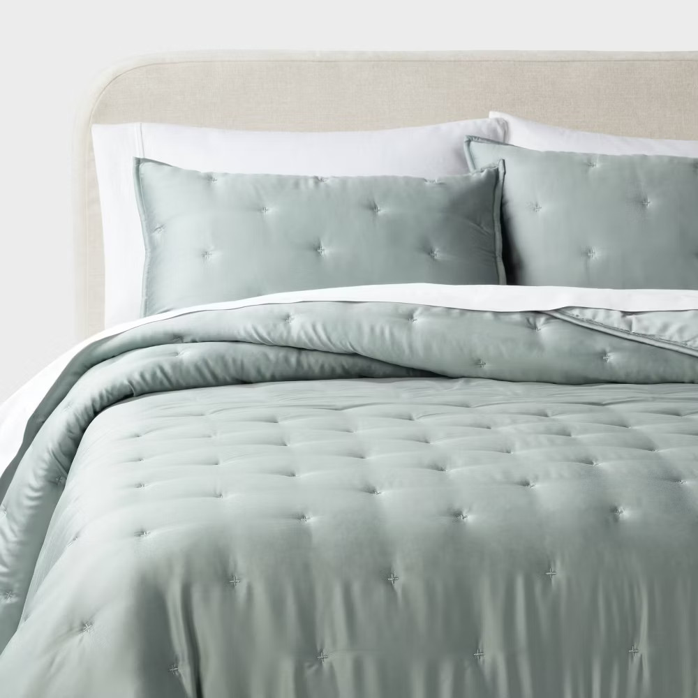 Threshold Lyocell Satin Comforter Set Cooling Breathable Solid, Teal Green, King