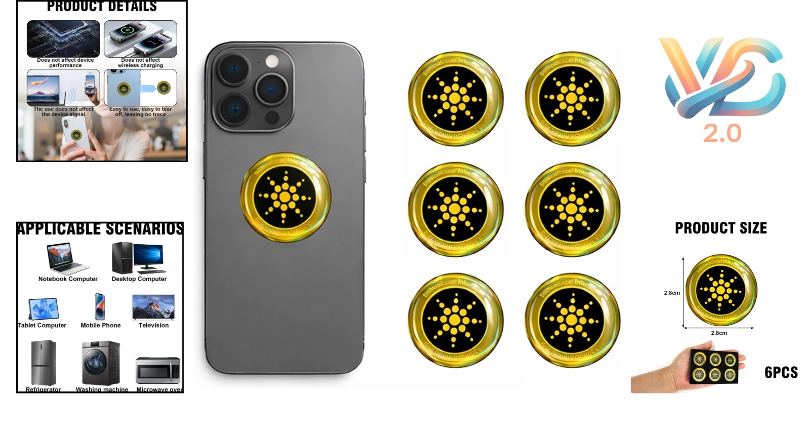 EMF Blocker 6 Pack Stickers for Cell Phones, Laptops, Tablets – Reusable, Pee...