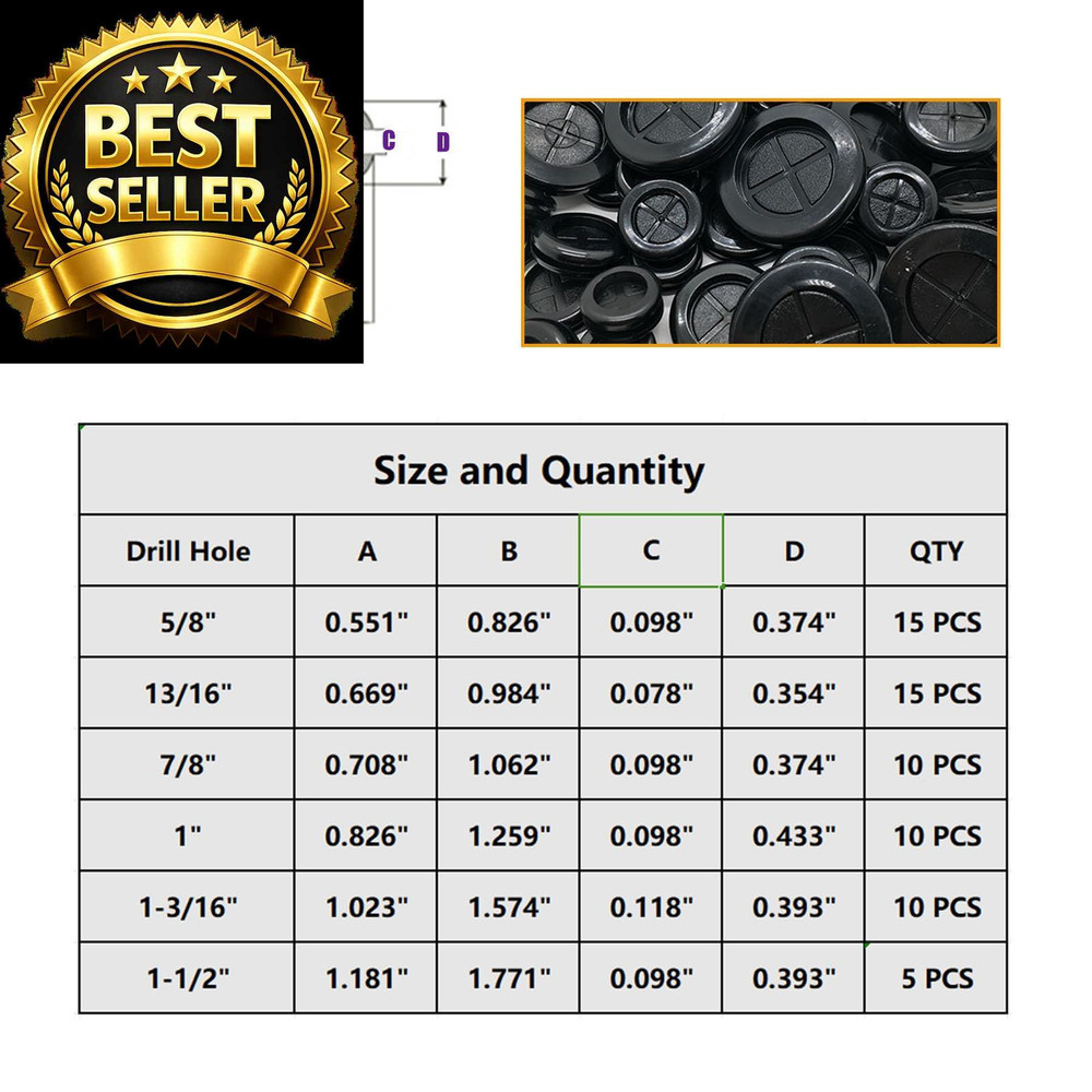 65Pcs Round Rubber Grommets kit 6 Sizes Double Sided for...