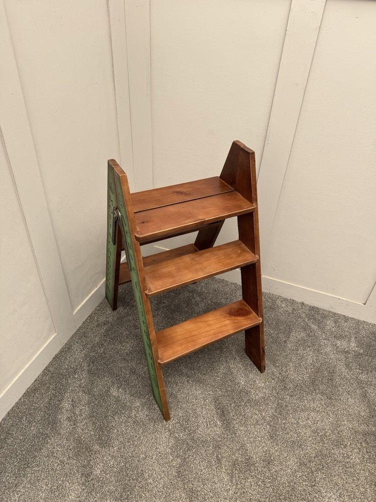 Vintage Style Pine Step Ladder Folding Kitchen Steps