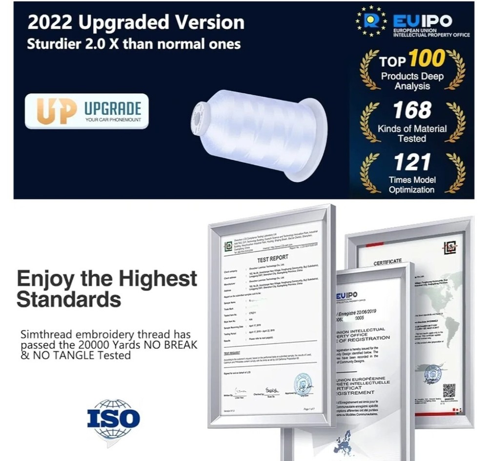 Simthread Embroidery Thread 5500 Yards White 001, 40wt 100% Polyester for...