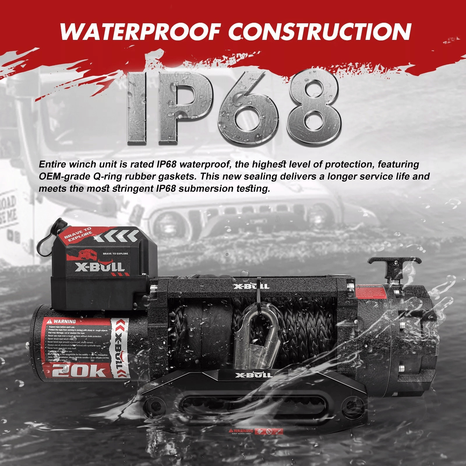 X-BULL 20000LBS Winch 20K Winch Synthetic Rope Truck Trailer Winch 12V 4WD Car