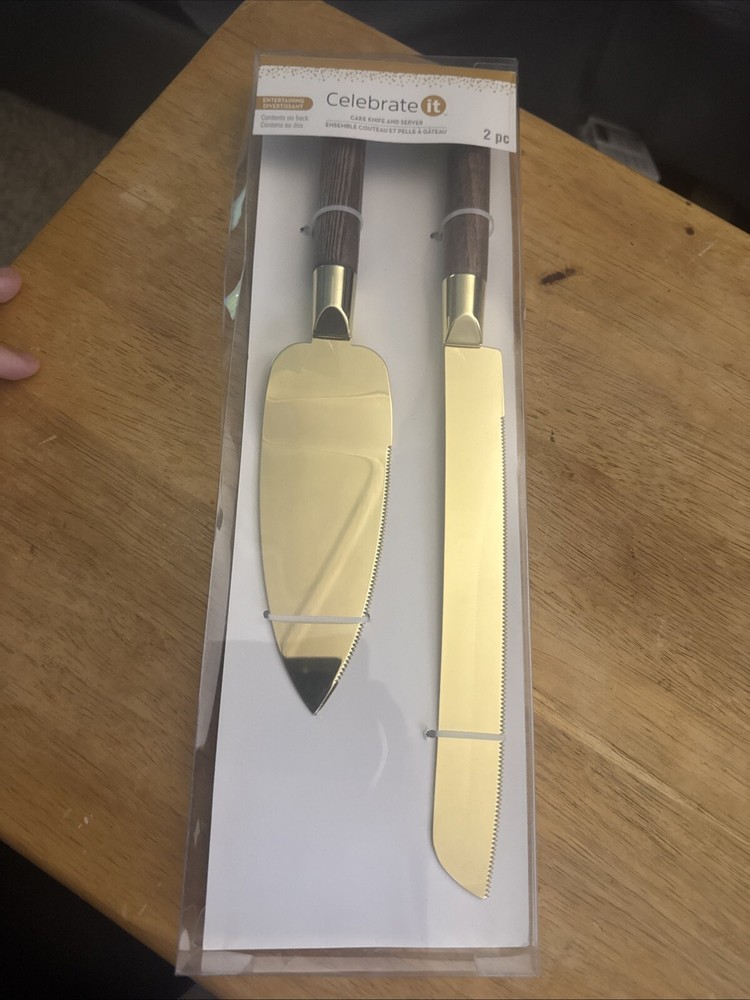 gold cake serving set 2 Pc