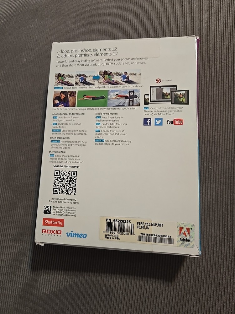 Adobe Photoshop Elements 12 & Premiere Elements 12 Software Bundle – New Sealed