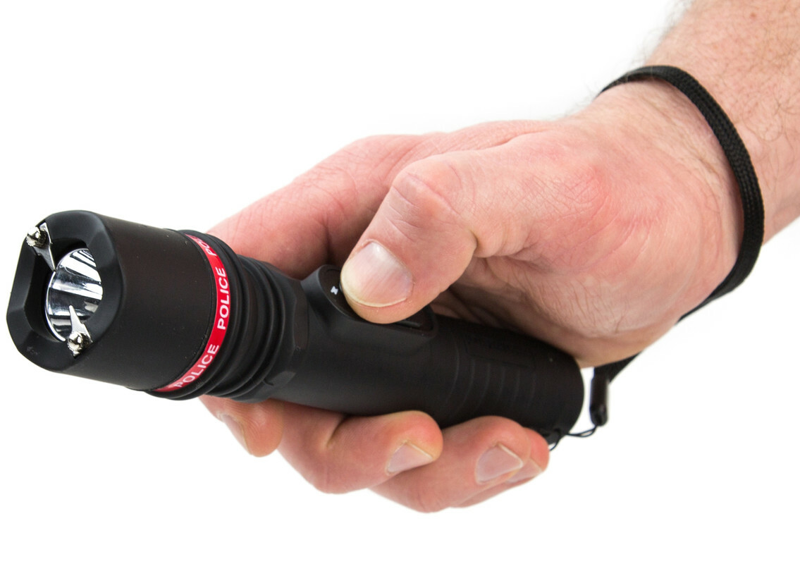 POLICE Stun Gun 305 Max Volt Self Defense Rechargeable LED Flashlight Black