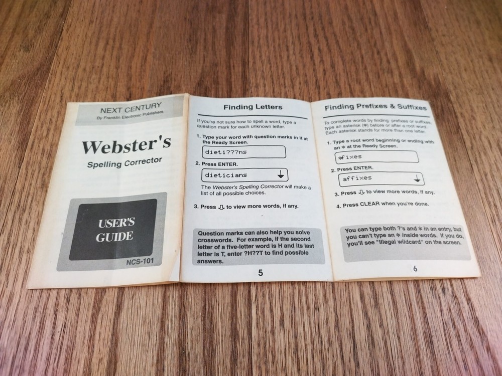 Webster's Spelling Corrector NCS-101 User Guide Booklet Manual