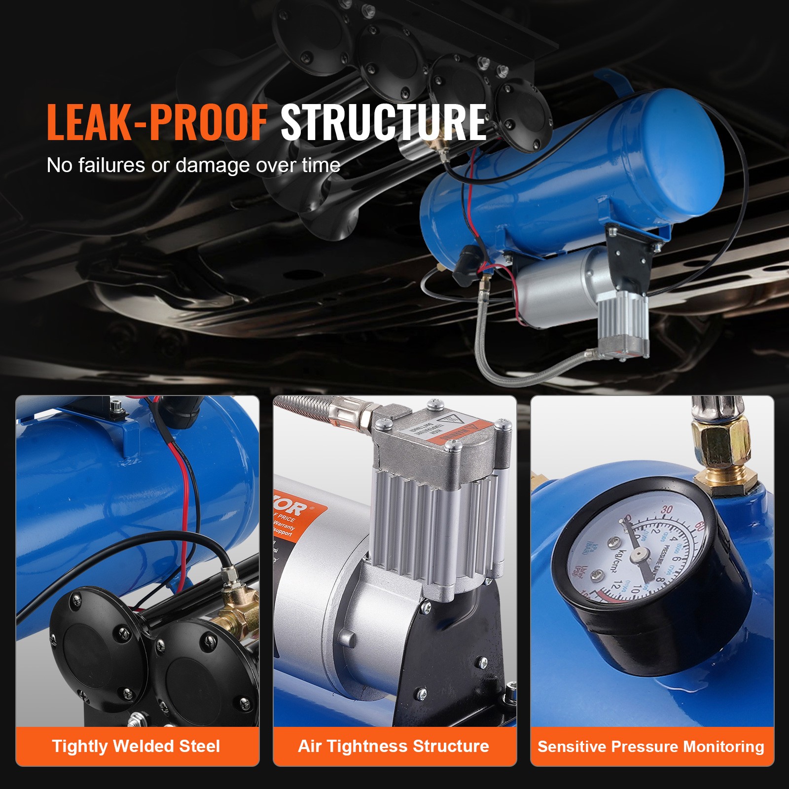 VEVOR 12V Air Compressor with 1.6 Gal/6L Tank Onboard Air Horn Compressor System