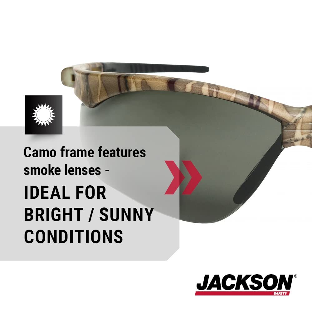 JACKSON SG 50015 Safety Glasses Universal Size Smoke Lens Camo Frames